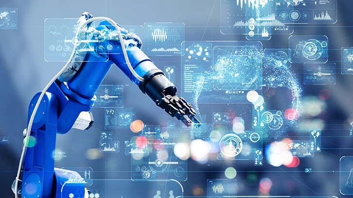 Smart manufacturing background with robotic automation systems
